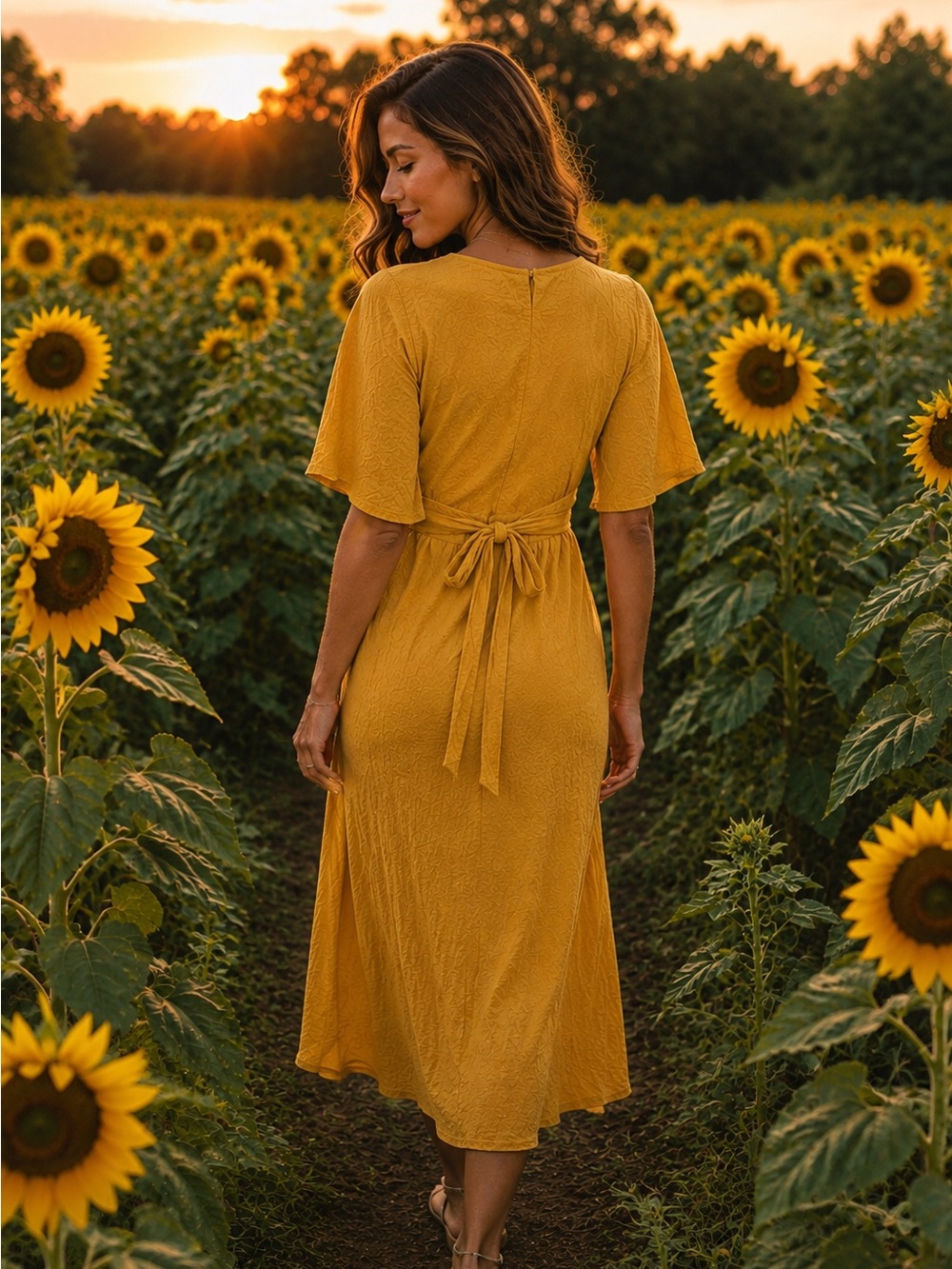Urban Outfitters Mustard Wrap Midi Dress - Picture 2 of 7